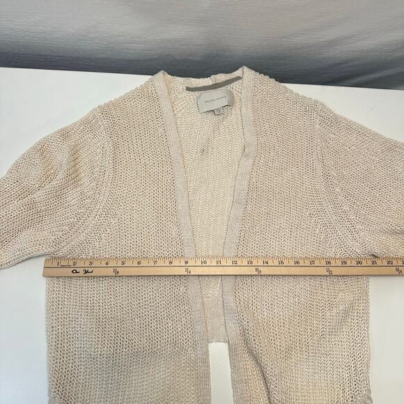 Brochu Walker Womens M Linen Cardigan Ivory Open Knit Puff Sleeve Coastal - Picture 9 of 10
